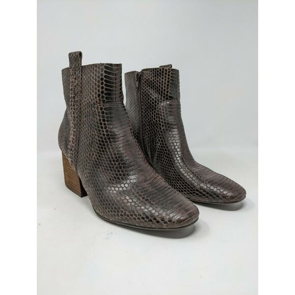 Womens Korks Boots Booties Size 8.5M Scale Pattern Brown Leather Upper - Picture 1 of 12
